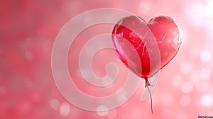 Single Romantic Red Heart balloon on a pink background for Valentines day celebration and gift