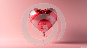 Single Romantic Red Heart balloon on a pink background for Valentines day celebration and gift