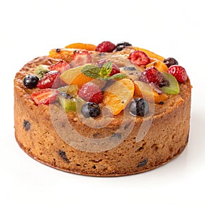 Single Round Fruitcake isolated on white background photo