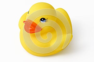 Single rubber duck isolated on a white background