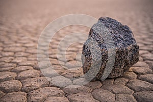 Single Sailing Stone Sits On The Dry Lake Bed of Racetrack Playa