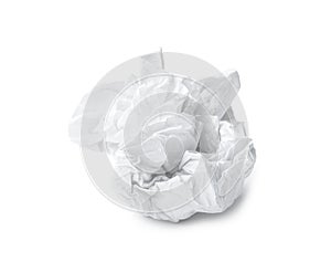 Single screwed or crumpled tissue paper or napkin in ball shape after use isolated on white background with clipping path