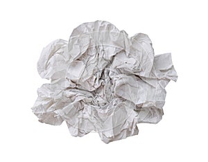 Single screwed or crumpled tissue paper or napkin in strange shape after use in toilet or restroom isolated on white background