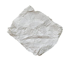 Single screwed or crumpled tissue paper or napkin in strange shape after use in toilet or restroom isolated on white background