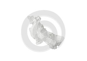 Single screwed or crumpled tissue paper after use isolated on white background with clipping path