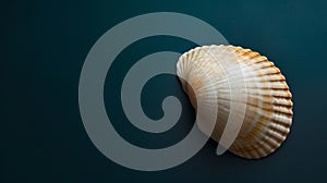 A single seashell, delicately placed against a colored background, captures the essence of the ocean