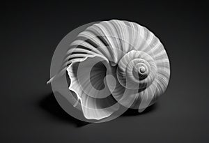 single seashell resting on a plain black background