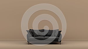Single seat with dark and velvety soft fabric in light brown monochrome interior room, single color furniture, 3d Rendering photo