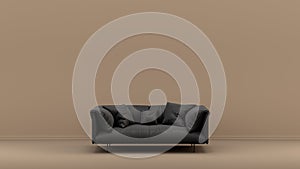 Single seat with dark and velvety soft fabric in light brown monochrome interior room, single color furniture, 3d Rendering