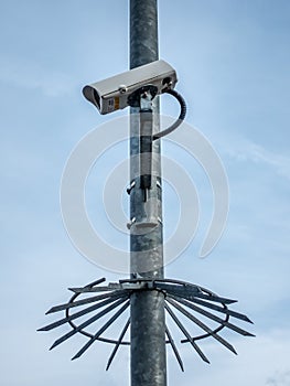 Single security camera on a pole