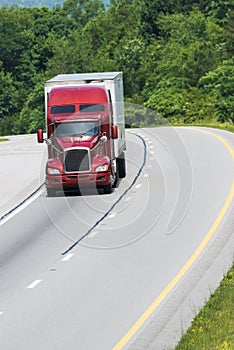 Single Semi Truck On The Interstate with Copy Space