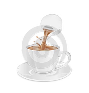 Single serve cup for dairy creamer. Glass coffee cup and saucer