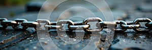 Single severed chain link on coarse stone surface , texture, hardware
