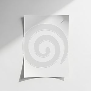 A single sheet of white paper is affixed to a smooth white wall using a small pushpin in the top