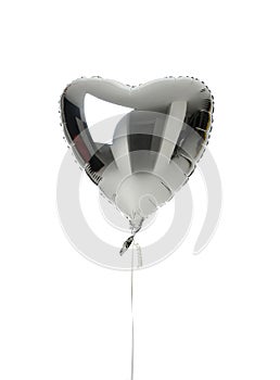 Single silver big heart metallic balloon for birthday isolated