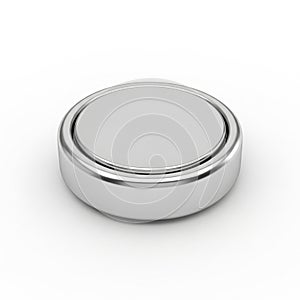 Single Silver Button Cell Battery on a White Background coin cell power