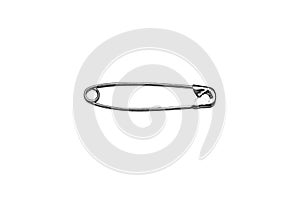 Single silver safety pin on white background