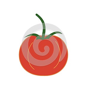 Single simple red tomato with green stalk, icon