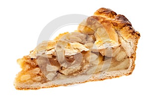 A single slice of apple pie isolated on white background