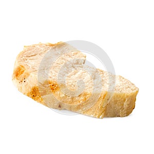 Single slice of grilled chicken breast with grill marks isolated on white