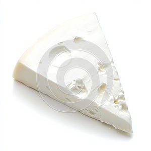 A single slice of mozzarella cheese, isolated on a white background,