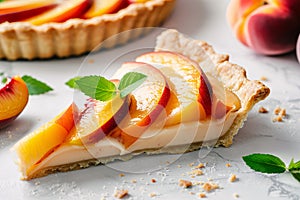 Single slice of peach fruit tart