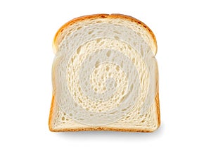 Single slice of white bread isolated on white background