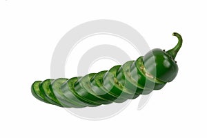 Single Sliced Green Jalapeno stacked in pepper shape.