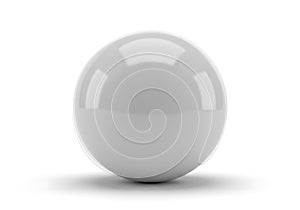 A single smooth white egg stands on a white surface with a subtle shadow