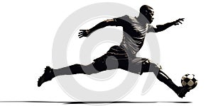Single soccer player in action with soccer ball on white background. Generative Ai