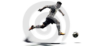 Single soccer player in action with soccer ball on white background. Generative Ai