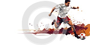 Single soccer player in action with soccer ball on white background. Generative Ai