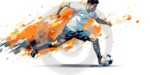 Single soccer player in action with soccer ball on white background. Generative Ai