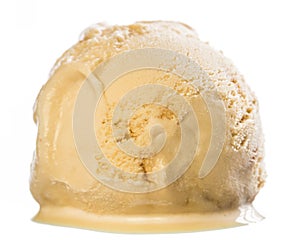 Single soft ball of dulce leche sweet milk ice cream  isolated on white background - frontview