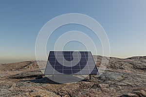 single solar panel standing in desert environment renewable unlimited green energy concept 3D Illustration