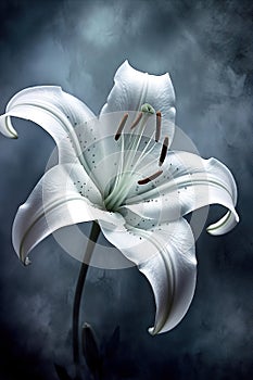A single solitary bloom of a Lilium longiflorum also called Easter or November Lily. Generative AI