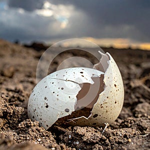 Empty Nest A Broken Eggshell at Sunset