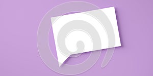 Single, square white empty speech bubble or balloon over violet background with shadow template