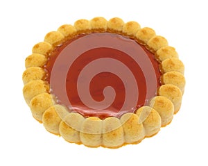 Single strawberry filled flavored tart on white background