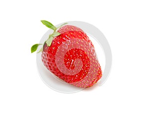 Single strawberry over white background