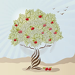 Single stylized apple tree