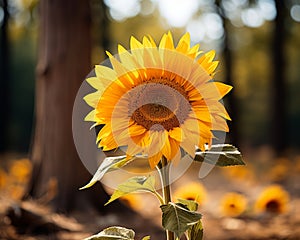 a single sunflower in the middle of a field