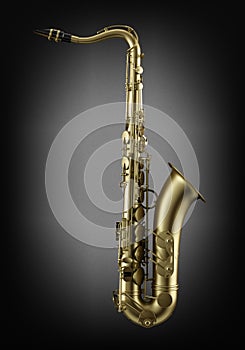 Single tenor saxophone on dark wall