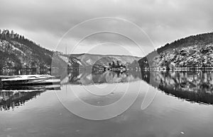 Single track railway bridge over the Vltava river, Czech Republic .