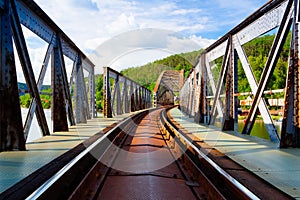 Single track railway bridge over the Vltava river - HDR Image
