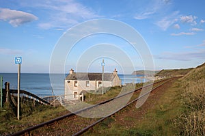 Single track railway line, Nethertown, Cumbria photo