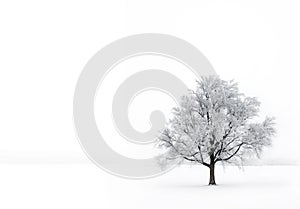 Single tree in the fog with hoar-frost
