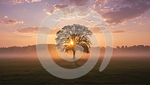A single tree stands in a quiet field