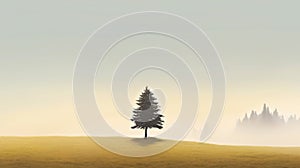 A Single Tree in a Vast Open Field Landscape Background AI Generative