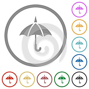 Single umbrella solid flat icons with outlines